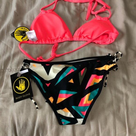 Body Glove Neon Pink Bikini Top with Geometric Bottom small top xsmall bottoms - Picture 4 of 10